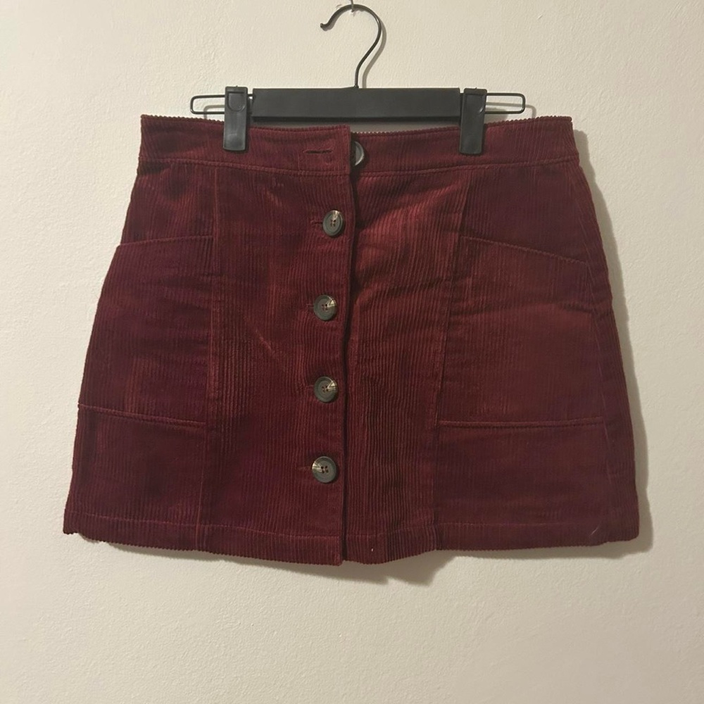 Corduroy Button-Front Skirt in Burgundy